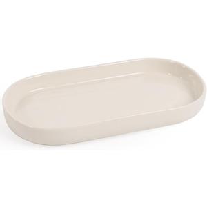 INGOFIN 7" Ceramic Bathroom Vanity Tray - Bathroom Organizer Countertop Tray for Perfume, Jewelry, Candles, Small Kitchen Counter Soap Tray, Decorative for Bathroom Vanity and Toilet Tank, Beige (Beige-1 Pcs)