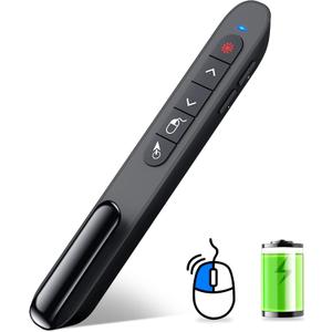DINOSTRIKE Wireless Presenter Remote with Air Mouse Control, Rechargeable USB Presentation Clicker PPT Pointer RF 2.4GZ PowerPoint Clicker Slide Advancer for Computer Laptop Mac
