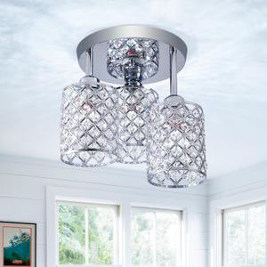 HOPGGIE Crystal Semi Flush Mount Ceiling Light with 3-Light, Kitchen Crystal Chandelier with Lampshades,Modern Corridor Lighting for Bedrooms Dining Room Living Room and Bathrooms (Modern Chrome)
