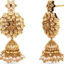 TARINIKA Brass Indian Choker Necklace Set - Gold Plated Cubic Zirconia Indian Jewelry Sets for Women Dangle, Drop, Jhumka Earrings Traditional Desi Necklace Pearls Gift for her