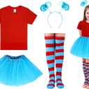Lenwen Halloween Tulle Tutu Costume Accessories Set, T Shirt Striped Thigh High Socks Tutu Skirt for Halloween Costume (120 cm)