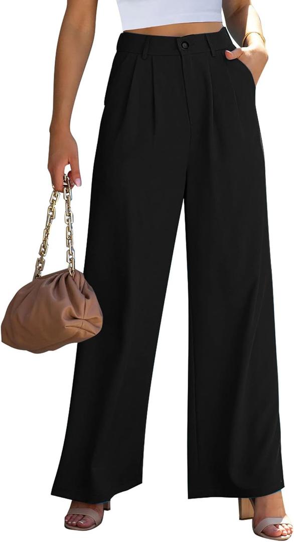 GRAPENT Wide Leg Pants for Women Work Business Casual High Waisted Dressy Pants Flowy Trousers Office (Small, Black)