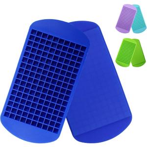 LeeYean Silicone Mini Ice Cube Trays 2 Pack, 160 Small Ice Cube Molds Easy Release Crushed Ice Cube for Chilling Whiskey Cocktail, BPA Free Flexible Stackable and Durable Soft Mold Storage Containers (Blue)