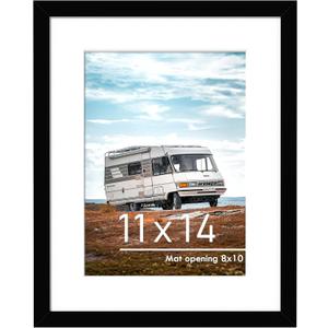PEALSN 11x14 Picture Frame, Display Pictures 8 x 10 with Mat or 11 x 14 Without Mat for Wall Mounting Display, Photo Frames, Black