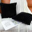 24x24 Throw Pillow Covers Set of 2, Decorative Faux Fur Covers for Bed, Couch Soft Fluffy Pillow Cover with Velvet Back for Living Room, Neutral Home Décor Accent for Sofa - Black