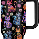 Cat Gifts for Women Cats Tumbler with Handle 40Oz Christmas Birthday Flowers & Elegance Cats Gift for Cat Lover Owner