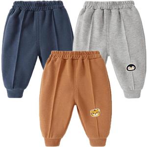 GFQLONG 3 Pack Baby Toddler Boys Cotton Pocket Active Jogger Pants, Casual Solid Elastic Waist Drawstring Sweatpants (6-12 Months, Gray+blue+curry)