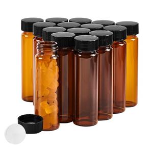 QOAEZK 15 PCS 40ML Amber Small Liquid Sample Glass Vials with Screw Caps,27.5x95mm Leak-Proof Vial, 24-400 Black Screw Cap with PE Liners for Lab, Essential Oil, Perfume, Reagents