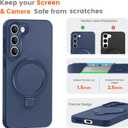 Liquid Silicone Case for Samsung Galaxy S23 Plus with Magnetic Stand, Mil-Grade Drop Shockproof, Full Camera Protection Anti-Scratch Microfiber Lining Silicone Phone case, Dark Blue