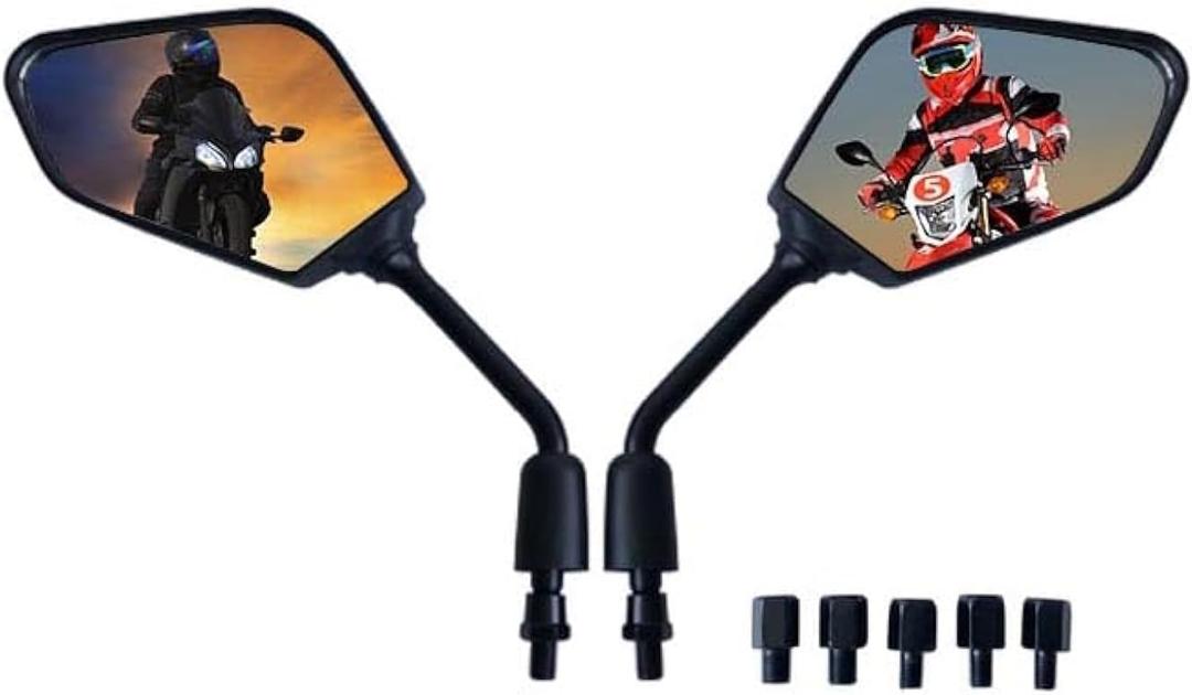 Motobiker 1Pair Heavy Duty Motorcycle Rear View Side Mirrors-8mm 10mm Clockwise Threaded Mounting Bolt-Fits Compatible with Kawasaki, Suzuki, Honda, Victory and More