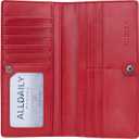 Alldaily Ultra Slim Thin Women Wallet RFID Blocking Credit Card Holder Bifold Long Ladies Billfold (Red)