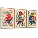 Pormipone Canvas Wall Art 3 Pc Cute Animal Nordic Decor 16x24 Inch Framed