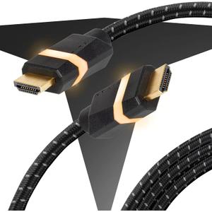 TITAN 8K HDMI 2.1 Cable, 6 ft Braided Cord, Amber LED Light Strip, Ultra High-Speed Cable with HDR, VRR & QMS, 48 GBPS, Black, 60866 (6ft)