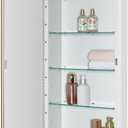 IDYLLOR White Medicine Cabinet with 16x36 Inch Gold Frame Mirrored Door, Wall Mounted Storage, Recessed or Surface Mount, 4 Adjustable Glass Shelves, Vanity Organizer for Bathroom, Bedroom, Hallway, 16x36 inch Framed Mirrored Door