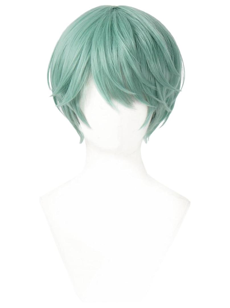 Topcosplay Men's Anime Short Light Green Cosplay Wig Halloween Carnival Party Wig