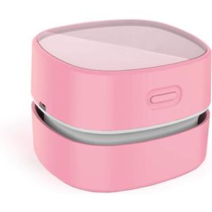 ODISTAR Desktop Vacuum Cleaner,Mini Table dust Sweeper Energy Saving,High Endurance up to 400 mins,Cordless&360 Rotatable Design for Cleaning Hairs,Crumbs,Computer Keyboard (Pink Charging)