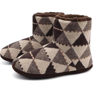 GPOS Knit Rock Wool Warm Men Indoor Pull on Cozy Memory Foam Slipper Boots Soft Rubber Sole (10, Triangle Brown)
