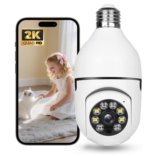 Hawkray Light Bulb Security Camera 5G& 2.4GHz WiFi 2K 3MP Security Cameras Wireless Outdoor Motion Detection and 911 Alarm Monitoring,Open AI Enabled,US Local Cloud, Color Night Vision,