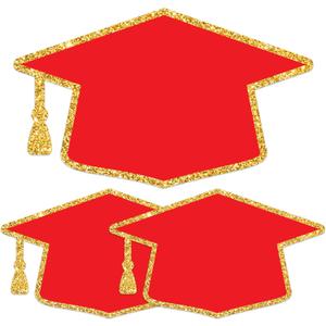 Lucleag 50PCS Graduation Hat Cutouts Grad Caps, Red Gold Graduation Caps Paper Cut-Outs for 2026 High School College Graduation Party Favor Bulletin Board Decorations, Double Size 6x3.5in