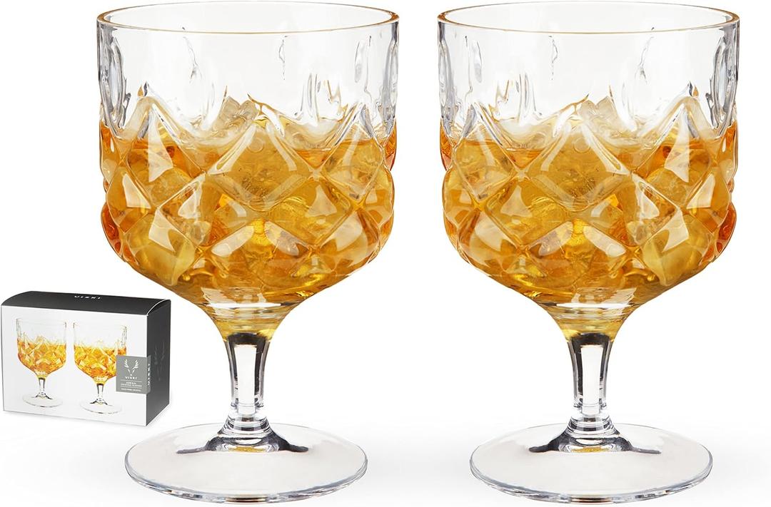 Viski Admiral Stemmed Cocktail Glasses, Vintage Drinkware Perfect for Gin & Tonic, Spritz, and Manhattans, Crystal Glassware, Set of 2, 9oz