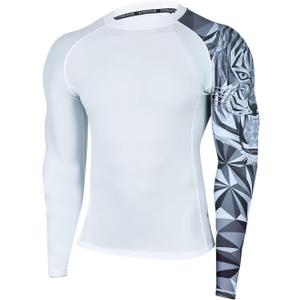 HUGE SPORTS Wildling Series UV Protection Quick Dry Compression Rash Guard(White Tiger,3XL)