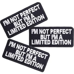 U-Sky Sew or Iron on Embroidered Patches | I AM NOT Perfect BUT I AM A Limited Edition Motivational Appliques | Self-Acceptance Saying Decals | Hats Jeans Demin Jackets | 3.94"x1.77" 3PCs Pack
