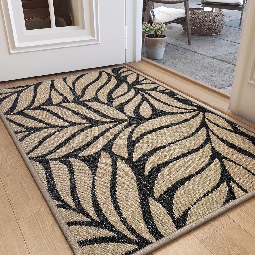 Door Mat Indoor Outside Entrance 24"x35", Low-Profile Non Slip Outdoor Inside Front Doormat Entryway Mat, Dirt Resistant Absorbent Porch Welcome Entry Mats, Washable Easy Clean, Brown