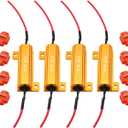 AUXLIGHT 4Pcs Quality 50W 6ohm Load Resistors - Fix LED Bulb Hyper Flash/Error Code, Turn Signal Fast Blinker (Resistors get very hot during working) (Gold)