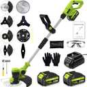 Brushless Weed Wacker Cordless, 21V Battery Powered Weed Eater with 2 x 3.0Ah Batteries & Fast Charger, 4-in-1 Grass Trimmer/Edger/Brush Cutter for Lawn & Garden