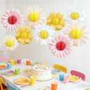 SUNBEAUTY Honeycomb Paper Flower Decorations Daisy Tissue Paper Pom Poms Hanging Pink White Yellow Honeycomb Flower Decorations for Spring Summer Wall Birthday Wedding Backdrop Garden Classroom