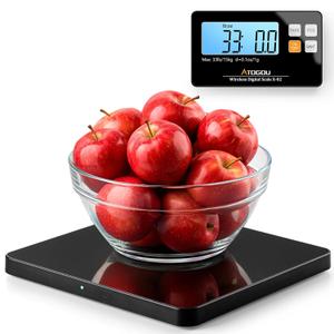 Atogou Upgraded Wireless Food Scale, 33lb/15kg Kitchen Scale with Detachable Display & Larger Platform, 0.1oz/1g, 9 Units, Counting Function, Stainless Steel, for Cooking, Baking, Shipping, Black