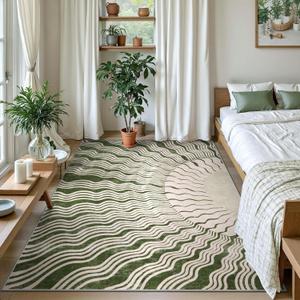 Boho Washable Rugs 5'x7', Sun Print Soft Green Rug for Bedroom Ultra-Thin Nursery Rug Non Slip, Stain Resistant Living Room Rug for Dining Room Classroom(5'x 7',Green/Multi)