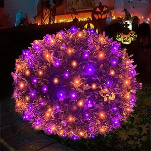 HISHINY Halloween Lights Outdoor,100LED 5ftx5ft Net Lights with Connectable, Waterproof, UL Certified and Durable Green Wire Design for Bushes,Trees, Halloween Decorations Outdoor( Purple&Orange)