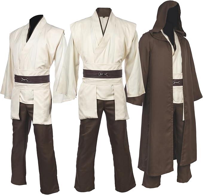 Men's Costume Robe Adult Male Tunic Costume Hooded Uniform Full Set Halloween Cosplay Cloak, Large