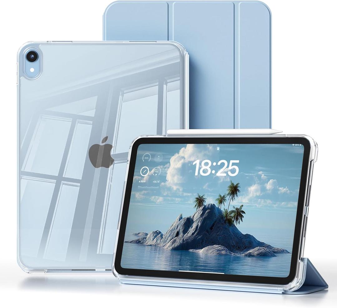Case for iPad Air 11 inch M3/M2(2025/2024), iPad Air 5th/4th Generation (2022/2020) 10.9 inch with 2-in-1 Sliding Detachable Clear Cover, Protective Soft TPU Frame, Auto Wake/Sleep(Light Blue)