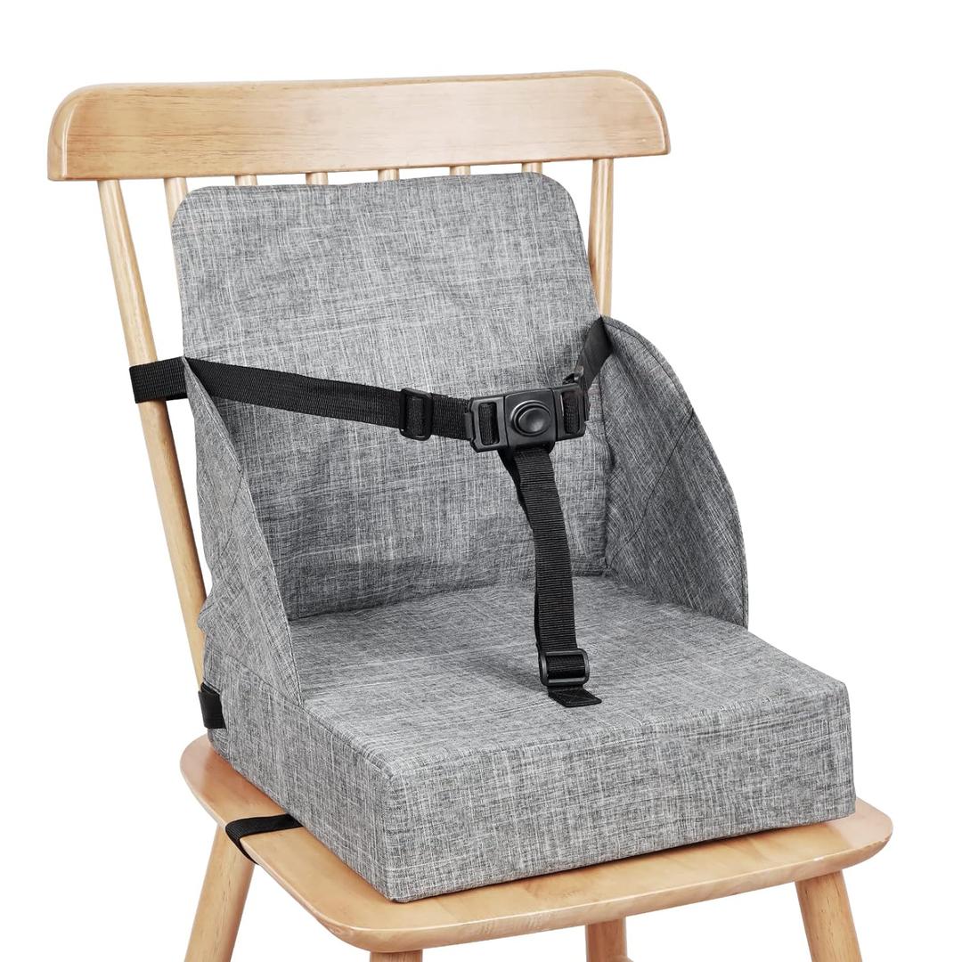 Toddler Booster Seat for Dining Table HOSEASCA 12.6x3.34 Inch Portable High Chair for Travel, Compact Lightweight Travel Booster Seat with Adjustable Straps for Baby (Grey)