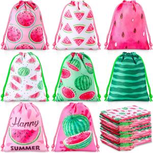 24 Pcs Watermelon Party Favors 7.1 x 5.1 Inch Watermelon Gift Bags Summer Fruit Party Favor Treat Candy Drawstring Bags for Kids Birthday Baby Shower Hawaiian Luau Pool Party Decorations