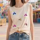Magic Kingdom Tanks for Women Sequin Shirts Colorful Castle Graphic Sleveless Top Holiday Vacation Tank Tops (Small, Apricot)