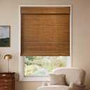 Niche Blinds Cordless Roman Shades, Pure Natural Bamboo, Light Filtering Blinds for Window Treatment, Privacy Yellow-Brown 33x64in