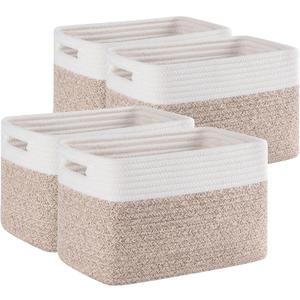 4 Pack Storage Baskets for Organizing, Woven Baskets for Shelves - Perfect for Toys, Books, Towels, and Clothes, Durable Gift Basket Bins Toy Storage, 12.7''Lx9''Wx7.8''H, Brown & White