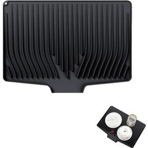 Large Premium Silicone Dish Drying Mat for Kitchen Counter - 18.5"x13" Non-Slip, Heat-Resistant (450F) with Fast Drain & Hanging Hole, Multi-Use Kitchen Sink Drying Mat (Black)