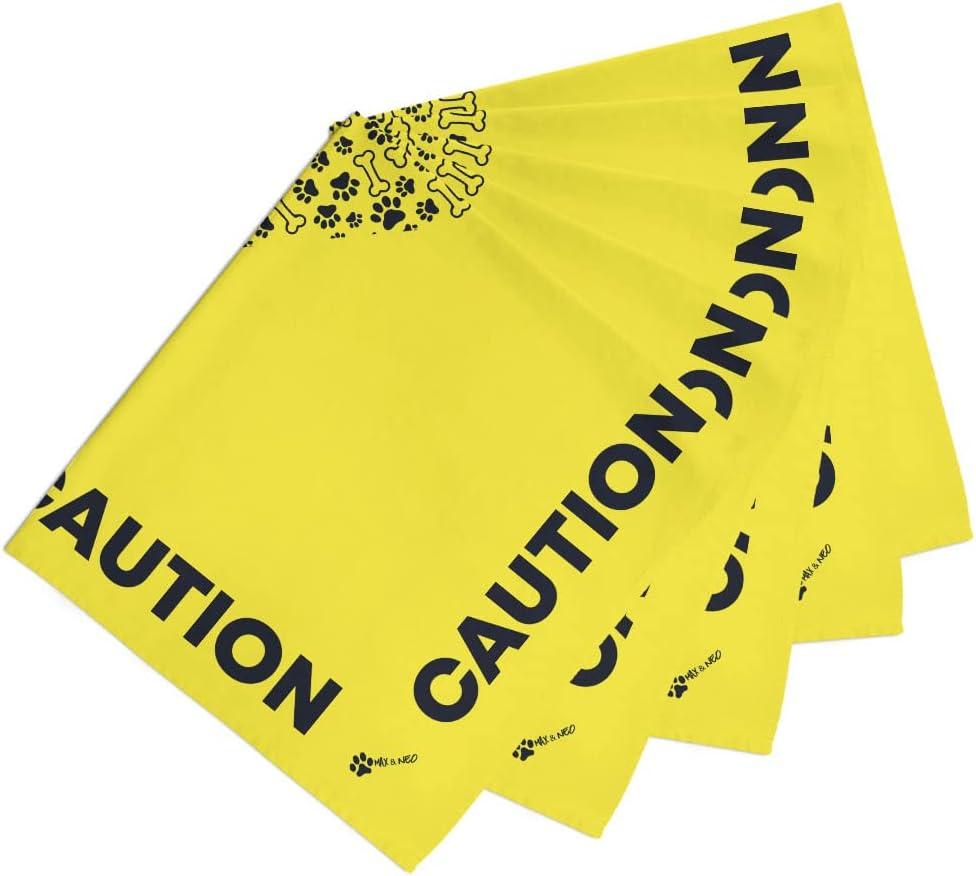 Max and Neo Dog Bandanas - We Donate 1 for 1 to Dog Rescues for Every Product Sold (5 Pack, Caution)