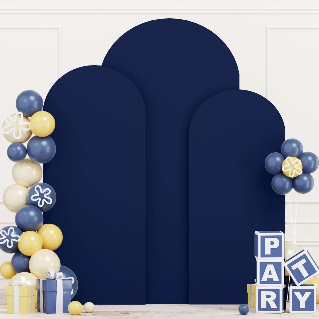 Set of 3 Wedding Arch Covers Navy Blue Arch Backdrop Cover 4ft 5ft 6ft Arch Covers Stretchy Backdrop for Wedding Party Ceremony Baby Shower Decoration Spandex Fitted Arch Cover