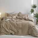 MooMee Queen Duvet Cover Set, 100% Washed Cotton Linen Like Twill Thick Sturdy Material Super Soft Breathable Durable Bedding for All Season, 3 Pieces (Mocha Brown, Queen 90"x90")