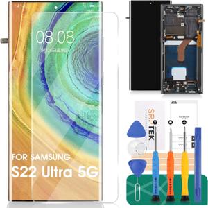 OLED for Samsung Galaxy S22 Ultra 5G LCD Screen Replacement for Samsung S22 Ultra 5G Display for Galaxy SM-S908 Digitizer Touch Screen Assembly Repair Kits with Frame (Black,with Fingerprint)