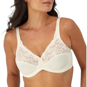 Bali Women's Lilyette Minimizer Underwire Bra with Lace Trim, Microfiber Full Coverage Bra (36DDD, Pearl)