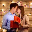 2 x LOAVER 36 Pcs Valentine's Day Heart Shaped Ornaments,Glitter Red Pink Silver Romantic Heart Hanging Baubles with Sweet Love Words for Valentines Tree Home Wedding Party