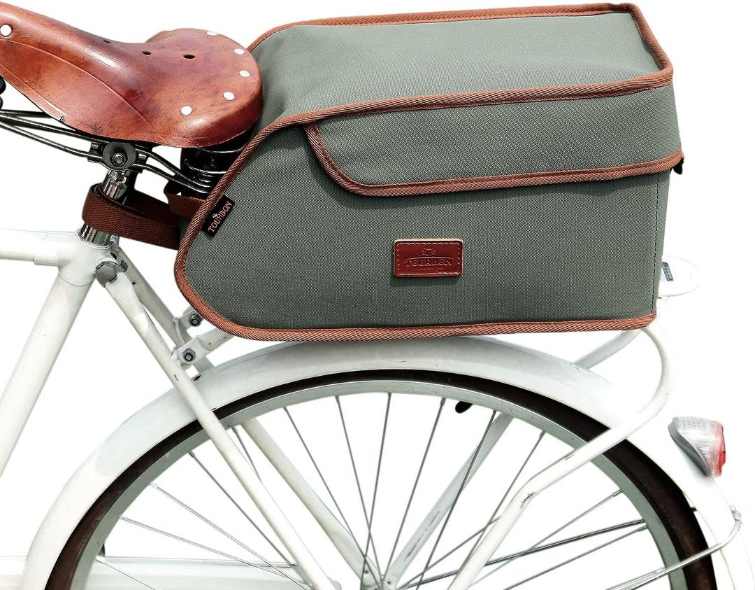 TOURBON Canvas Bicycle Pannier Bike Rear Rack Insulated Trunk Cooler Bag (Green)