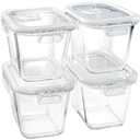 Soup Containers with Lids Glass 32 oz, 4 Cup Borosilicate Glass Food Storage Containers, Microwave & Freezer Safe Jars, Small Square Meal Prep Bowl for Salad, Fruit, Lunch, Ice Cream, Travel, 4 Pack
