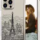 Hungo Compatible for iPhone 16 Pro Max Case, Thin Slim Cute Girly Skin Cases Protector with Airbag Bumper for Women Girls (Clear Eiffel Tower Paris)